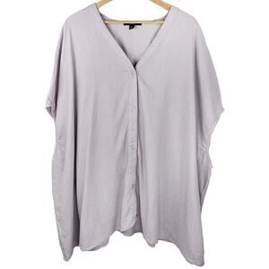 Ellos Lilac Purple Linen Rayon Top Women's L 18/20 V Neck Button Short Sleeve